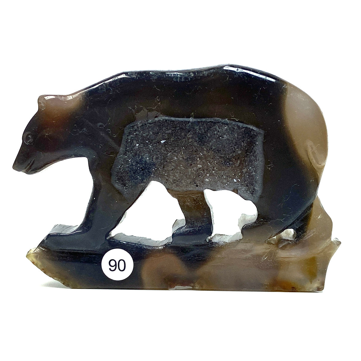 Druzy Agate Crystal Carving Wolf Bear Statue