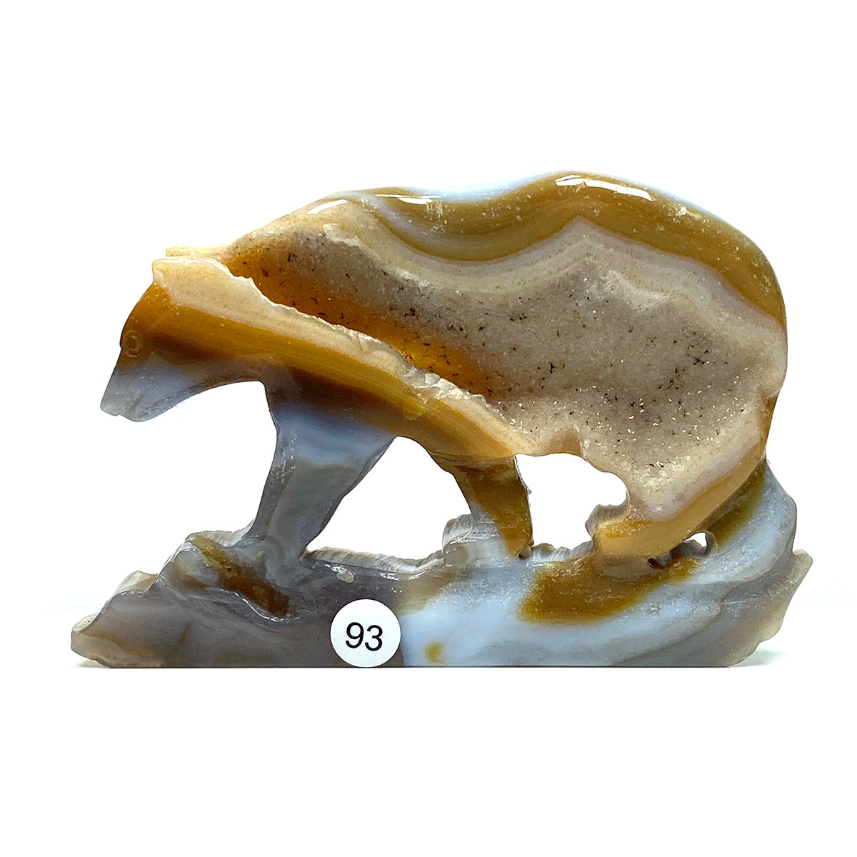 Druzy Agate Crystal Carving Wolf Bear Statue