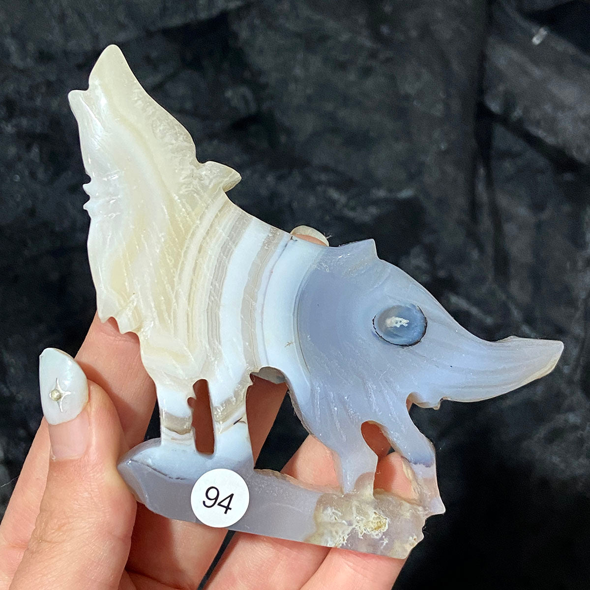 Druzy Agate Crystal Carving Wolf Bear Statue