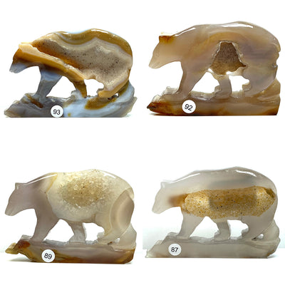 Druzy Agate Crystal Carving Wolf Bear Statue