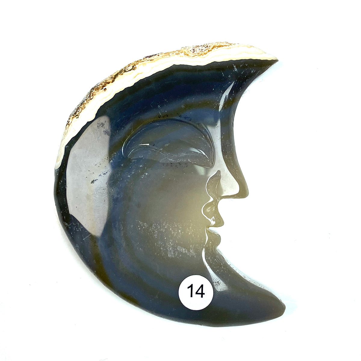 Druzy Agate Crystal Moon Face