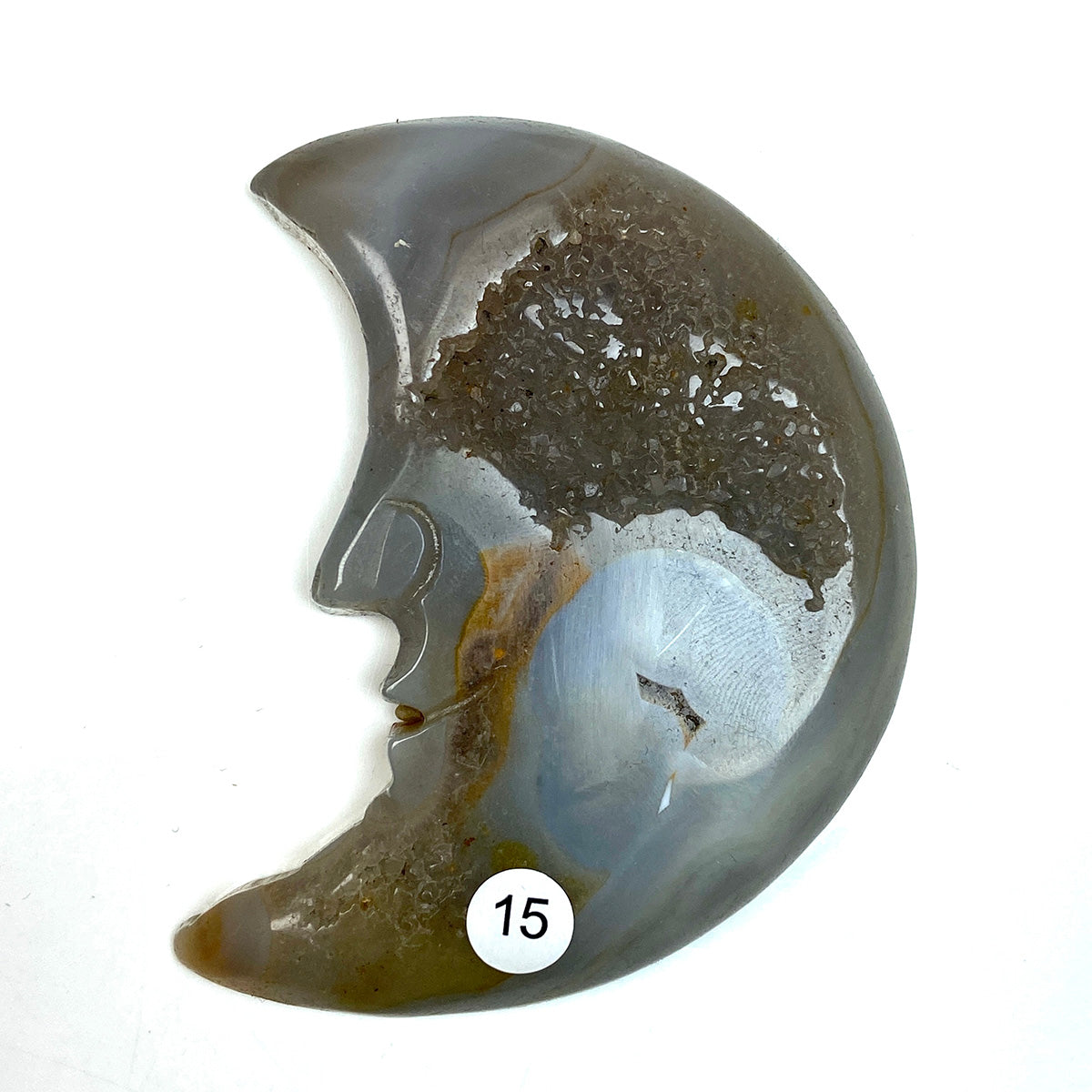 Druzy Agate Crystal Moon Face