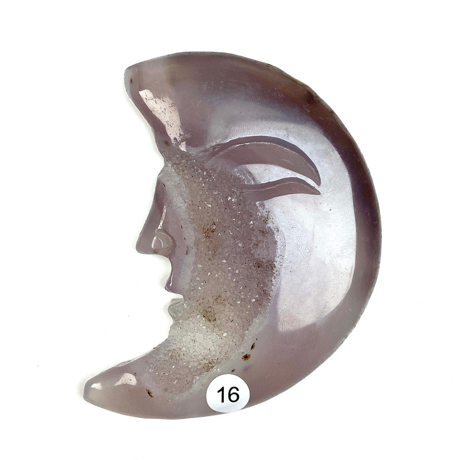 Druzy Agate Crystal Moon Face