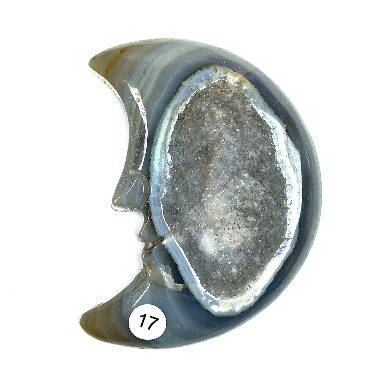 Druzy Agate Crystal Moon Face