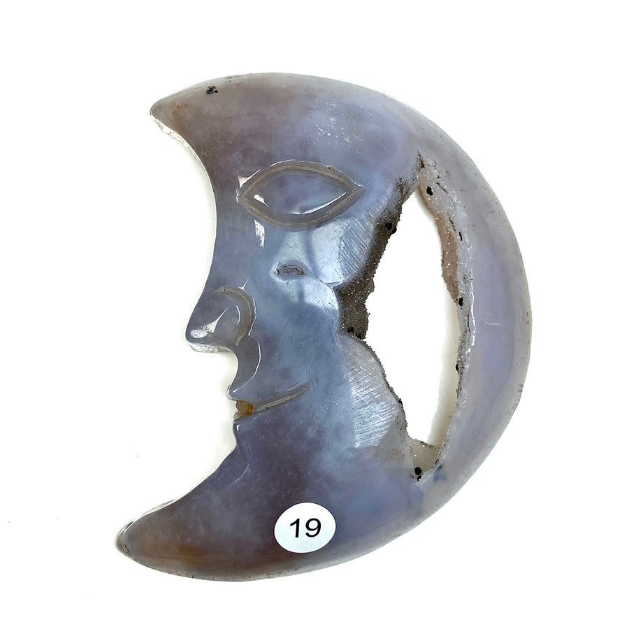 Druzy Agate Crystal Moon Face