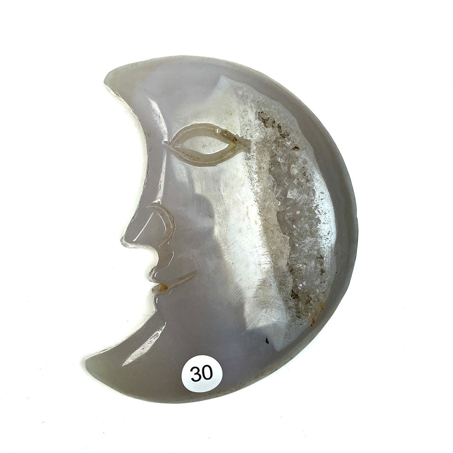 Druzy Agate Crystal Moon Face