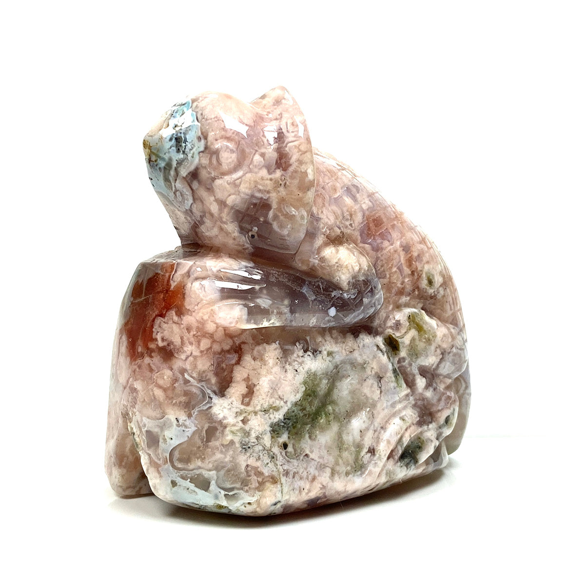 Crystal Flower Agate  Lizard Carved Statue