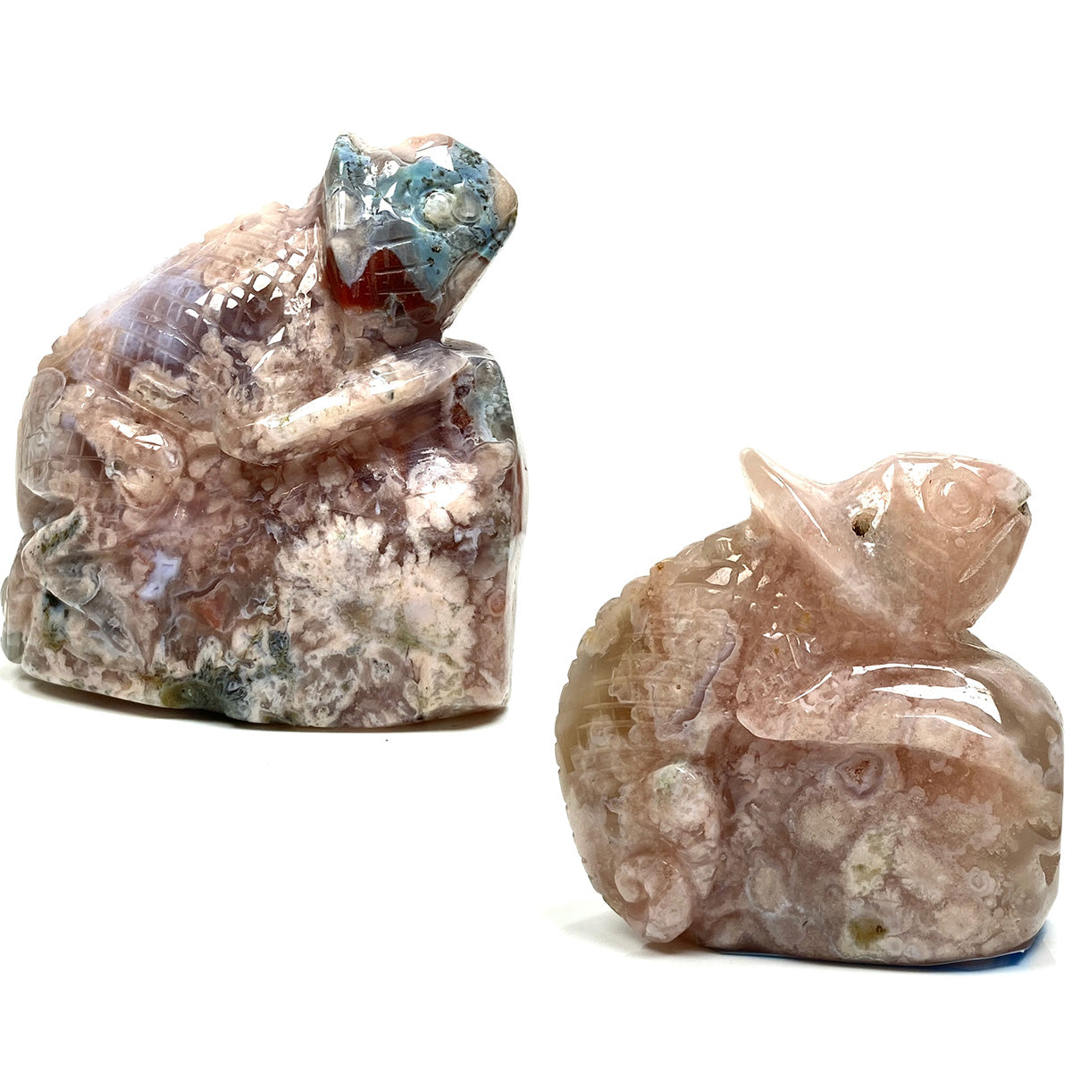 Crystal Flower Agate  Lizard Carved Statue