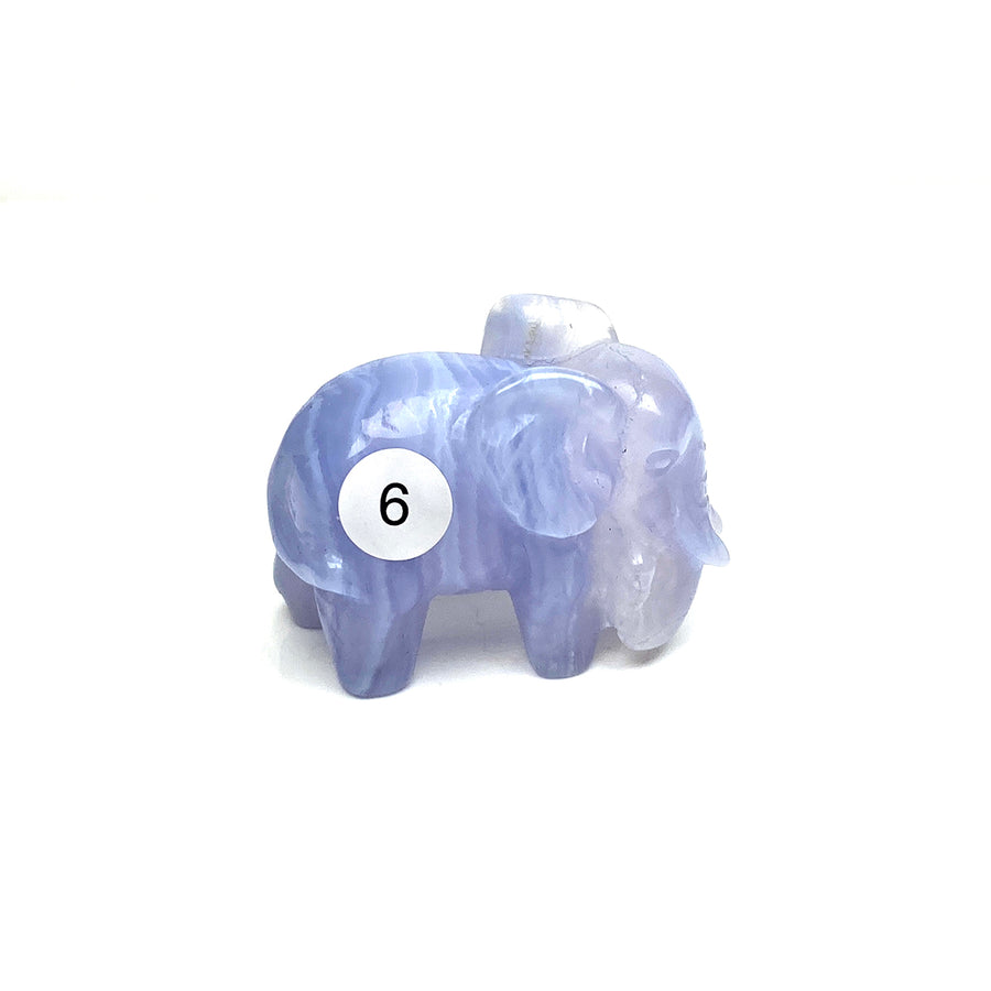 Hand Carved Blue Lace Agate Elephant Figurine crystal Animal Statue
