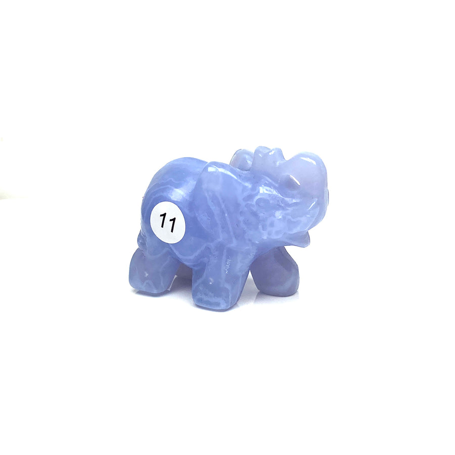 Hand Carved Blue Lace Agate Elephant Figurine crystal Animal Statue