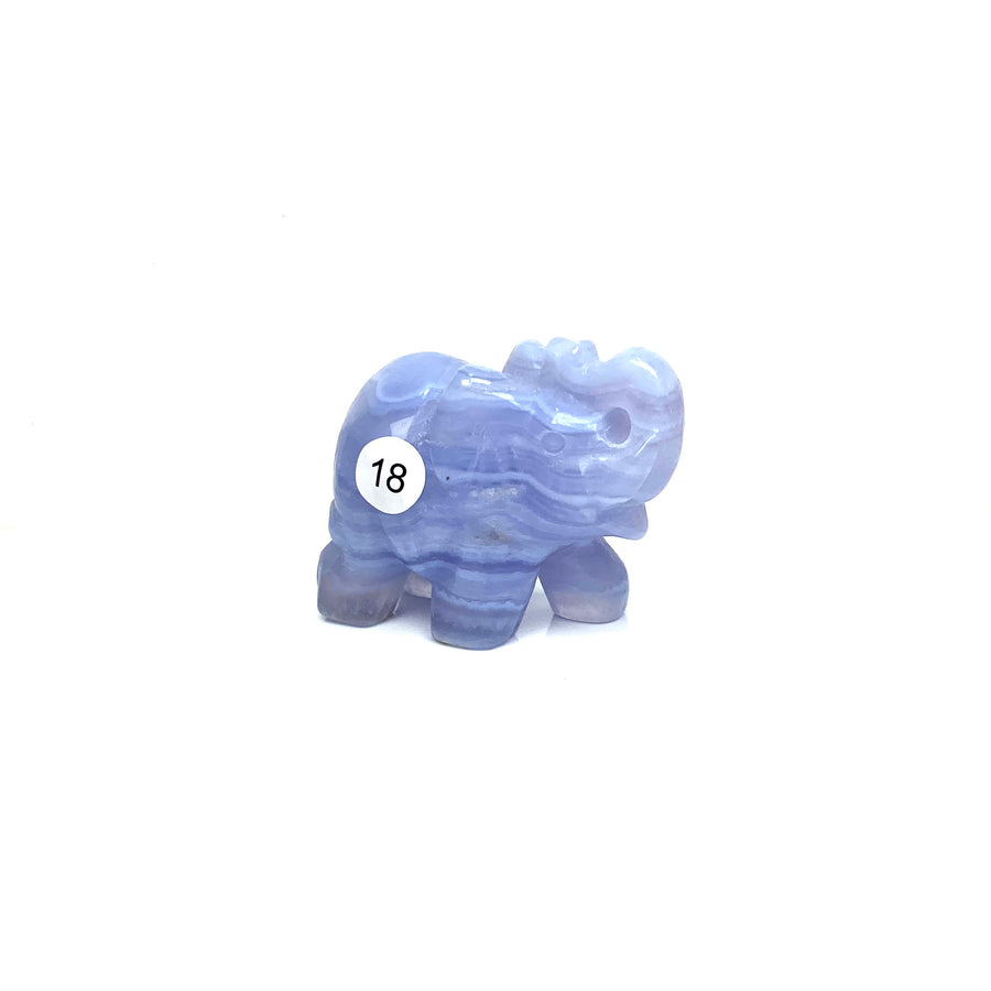 Hand Carved Blue Lace Agate Elephant Figurine crystal Animal Statue