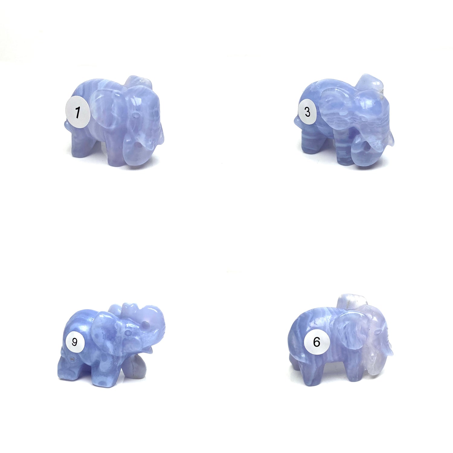 Hand Carved Blue Lace Agate Elephant Figurine crystal Animal Statue