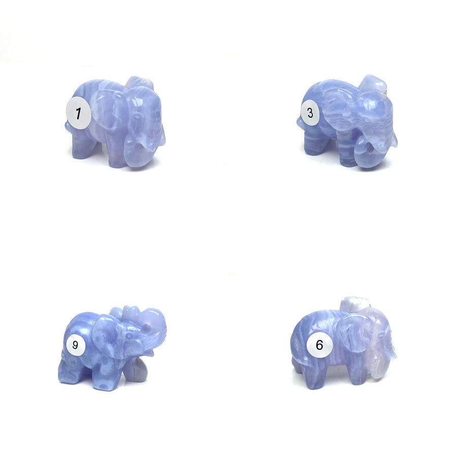 Hand Carved Blue Lace Agate Elephant Figurine crystal Animal Statue
