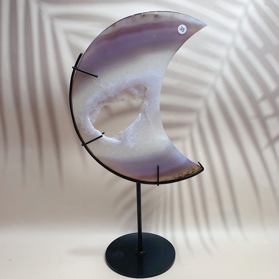 Natural Crystal  Carved  Cluster Agate Moon