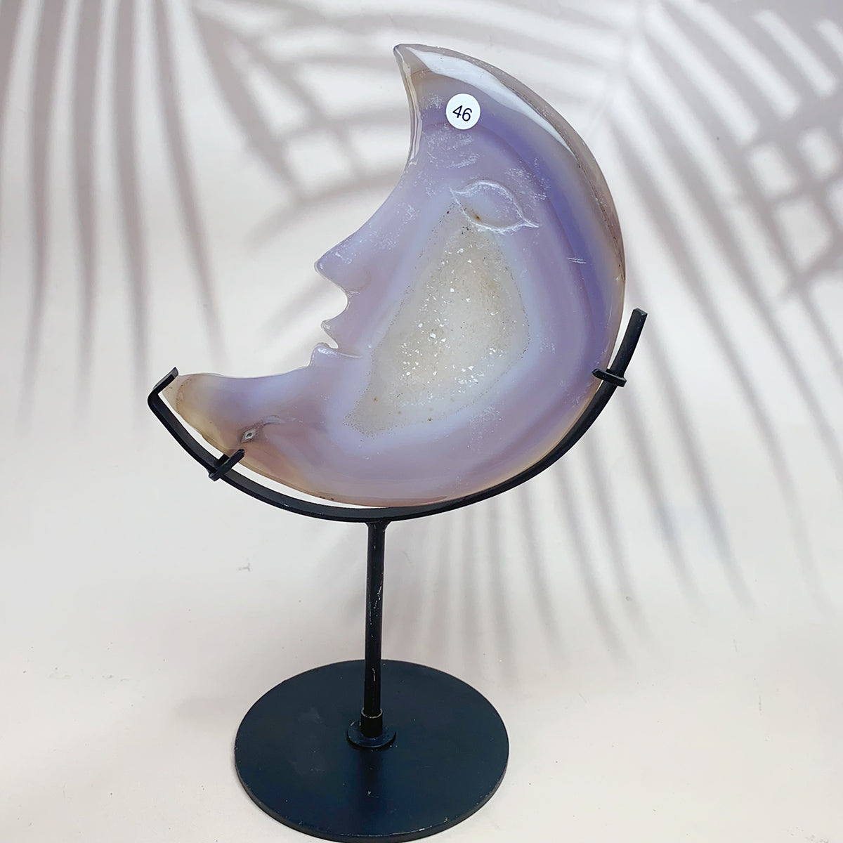 Natural Crystal Druzy Agate Moon Face Statue
