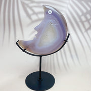Natural Crystal Druzy Agate Moon Face Statue