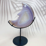 Natural Crystal Druzy Agate Moon Face Statue