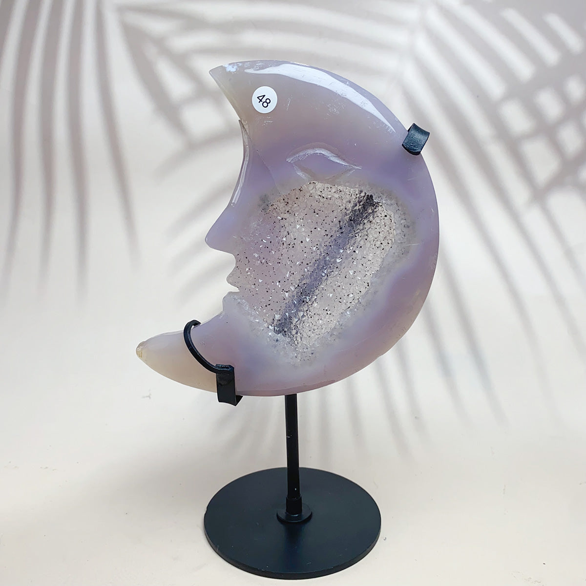 Natural Crystal Druzy Agate Moon Face Statue