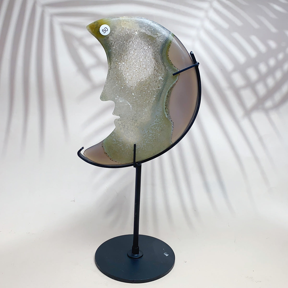 Natural Crystal Druzy Agate Moon Face Statue