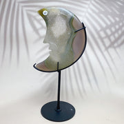 Natural Crystal Druzy Agate Moon Face Statue