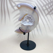 Natural Crystal Druzy Agate Moon Face Statue