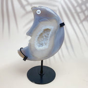 Natural Crystal Druzy Agate Moon Face Statue