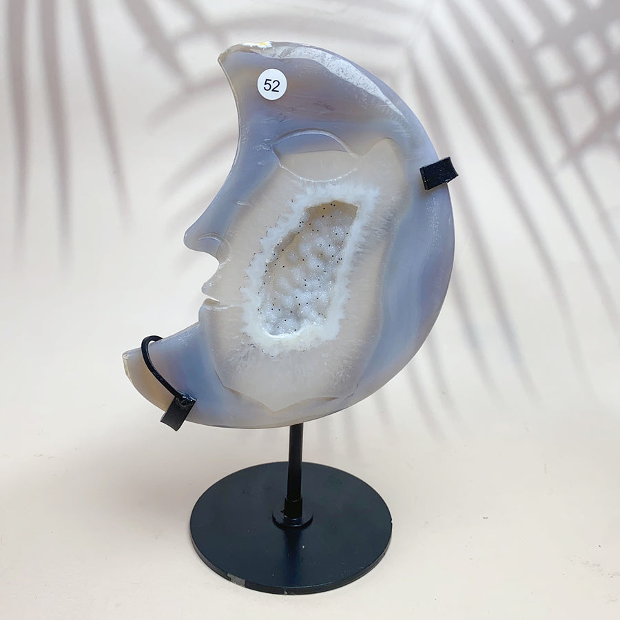Natural Crystal Druzy Agate Moon Face Statue