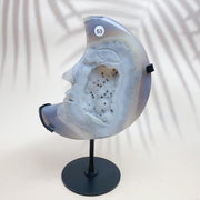 Natural Crystal Druzy Agate Moon Face Statue