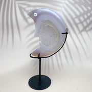 Natural Crystal Druzy Agate Moon Face Statue