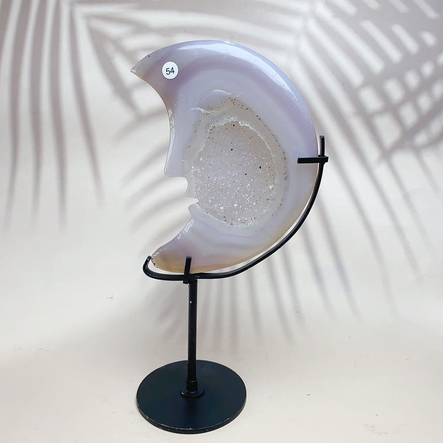 Natural Crystal Druzy Agate Moon Face Statue
