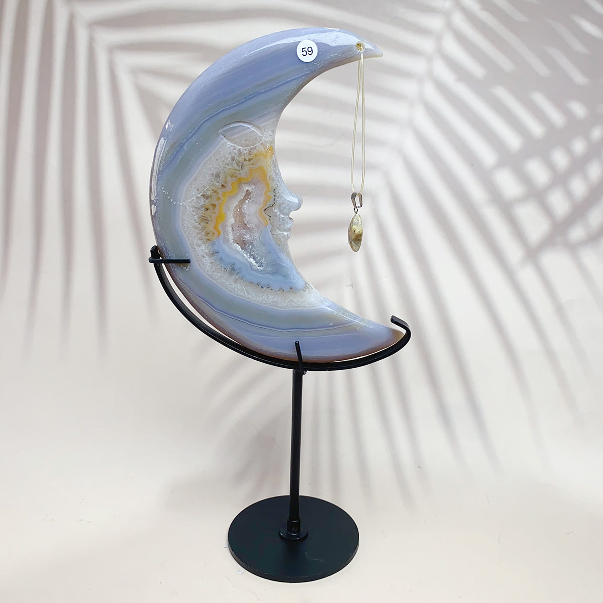 Natural Druzy Agate Crystal Carved Moon Face With Star Accessories