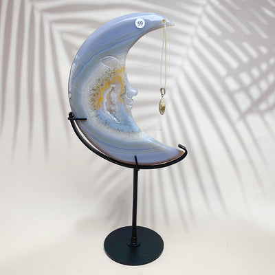 Natural Druzy Agate Crystal Carved Moon Face With Star Accessories