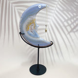 Natural Druzy Agate Crystal Carved Moon Face With Star Accessories