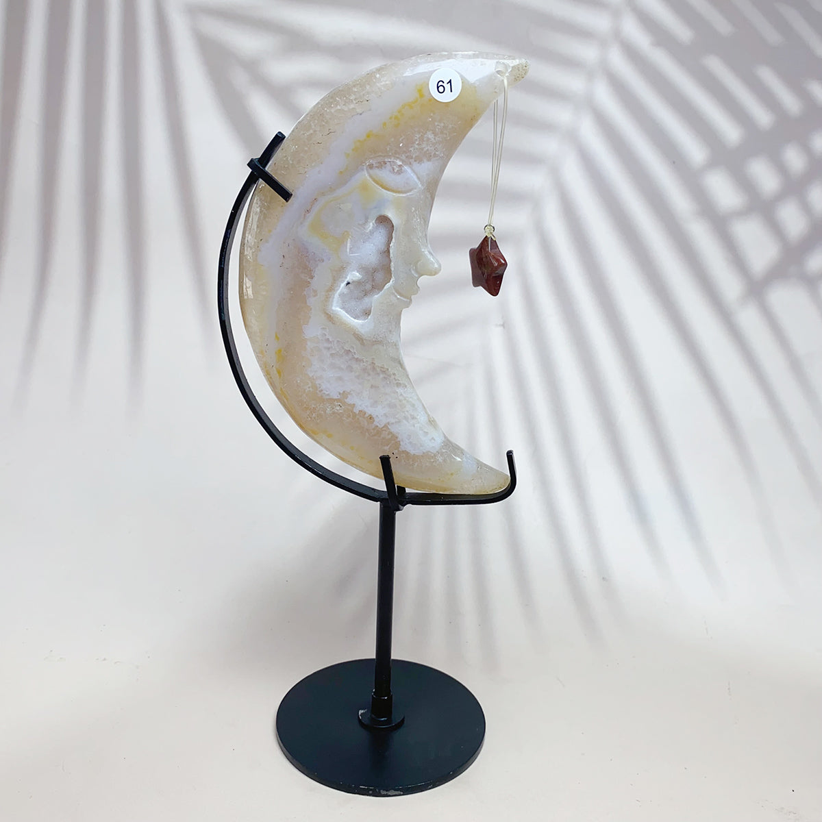 Natural Druzy Agate Crystal Carved Moon Face With Star Accessories