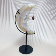 Natural Druzy Agate Crystal Carved Moon Face With Star Accessories