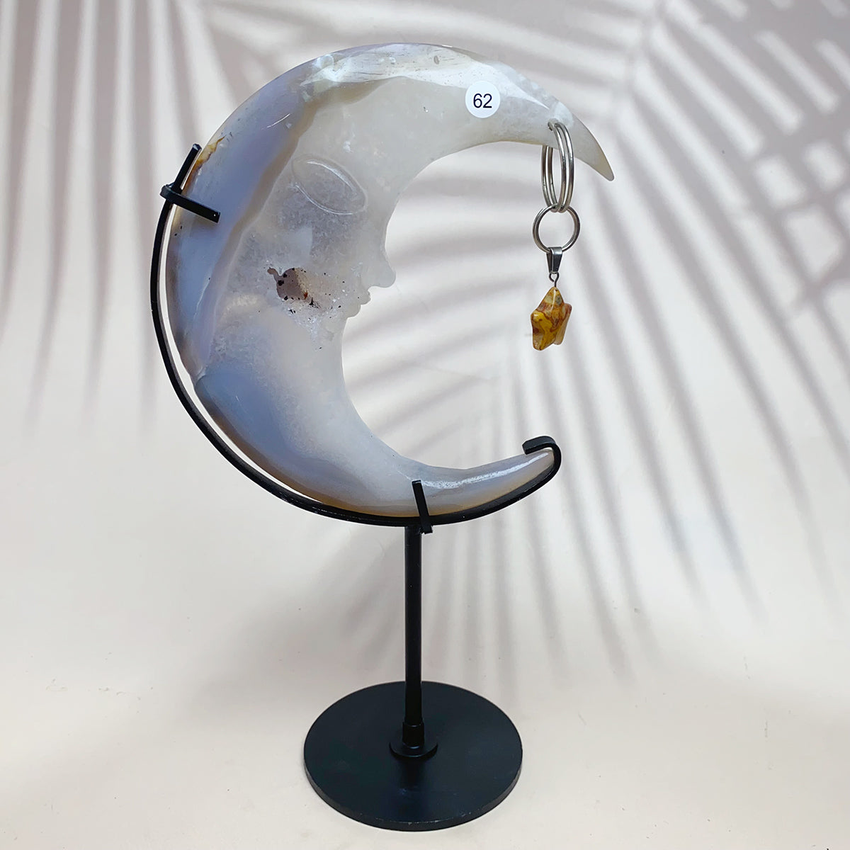 Natural Druzy Agate Crystal Carved Moon Face With Star Accessories