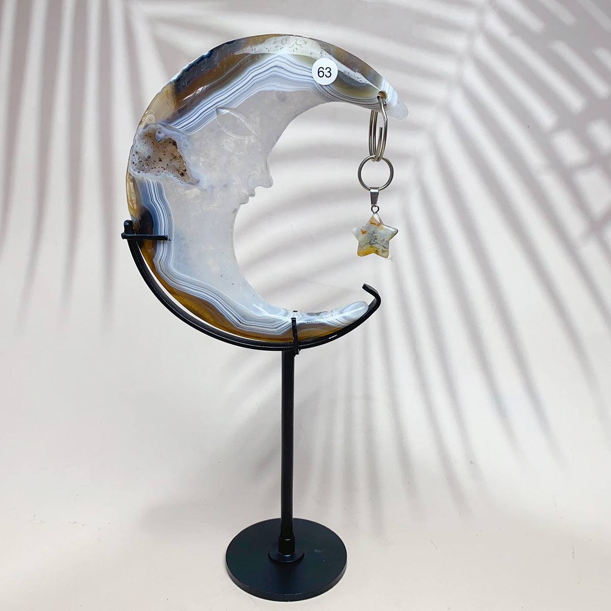 Natural Druzy Agate Crystal Carved Moon Face With Star Accessories