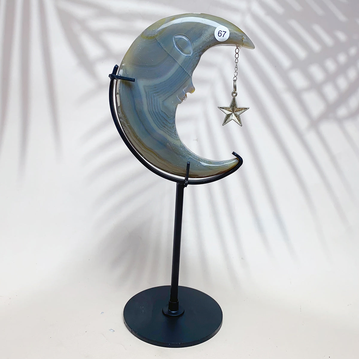 Natural Druzy Agate Crystal Carved Moon Face With Star Accessories