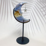 Natural Druzy Agate Crystal Moon Face With Star Pendant