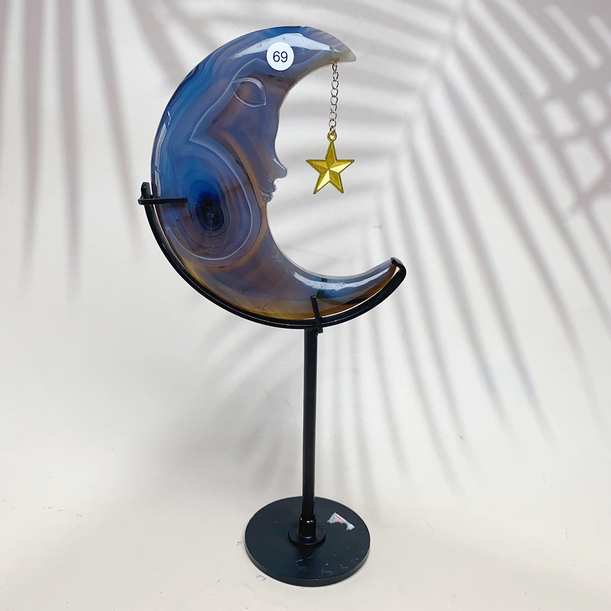 Natural Druzy Agate Crystal Moon Face With Star Pendant