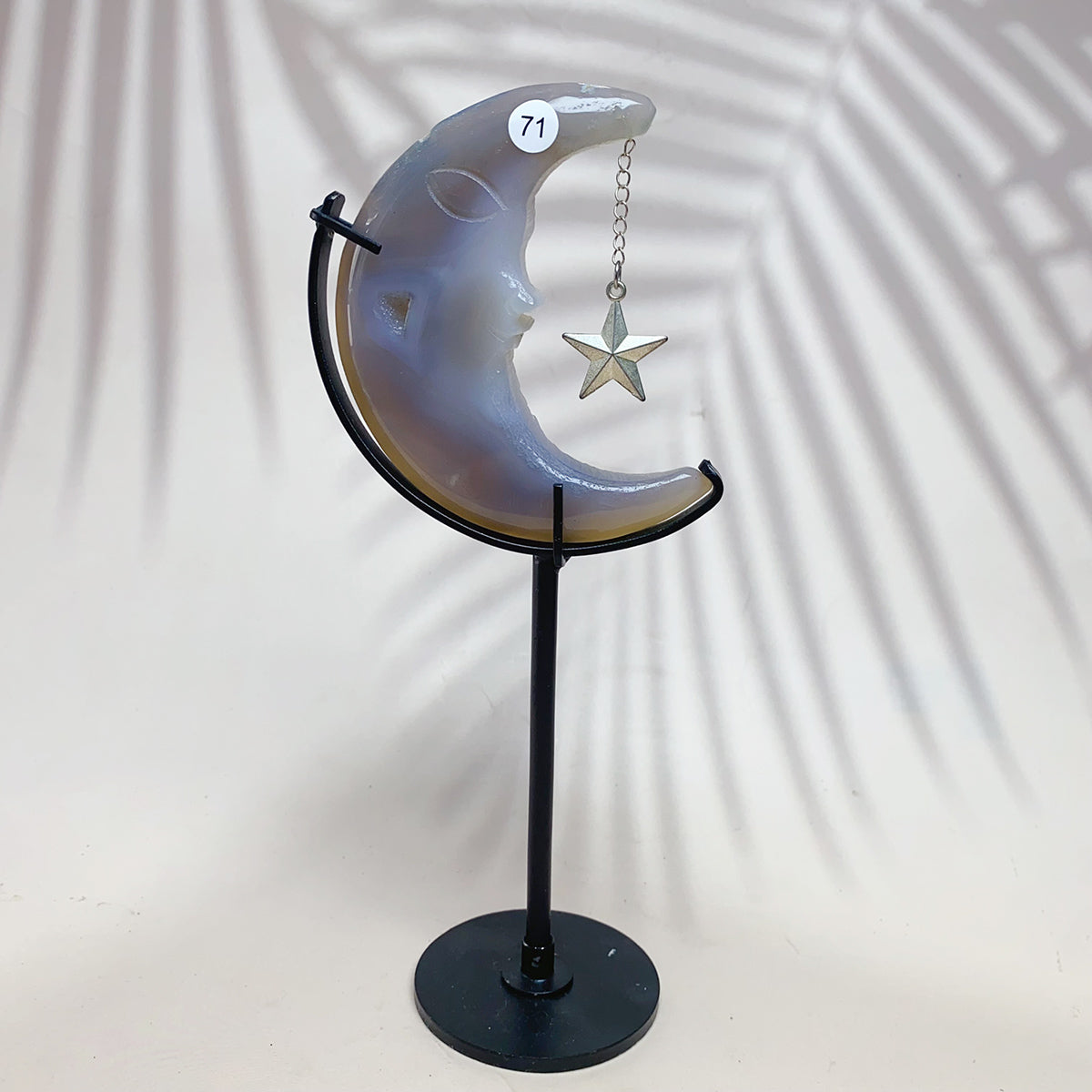 Natural Druzy Agate Crystal Moon Face With Star Pendant