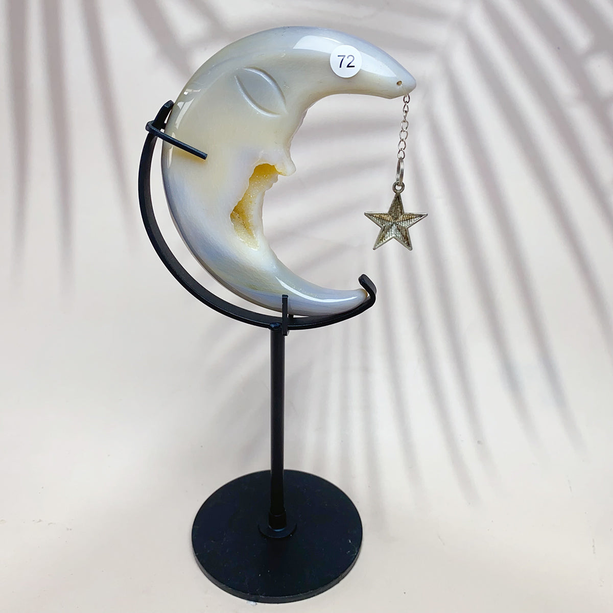 Natural Druzy Agate Crystal Moon Face With Star Pendant