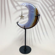 Natural Druzy Agate Crystal Moon Face With Star Pendant