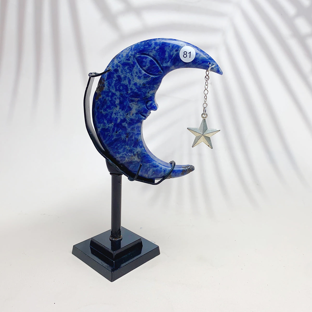Natural Druzy Agate Crystal Moon Face With Star Pendant