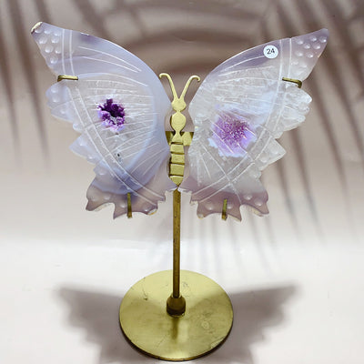 Labradorite & Aura Druzy Agate Crystal Carved Butterfly Wings