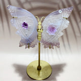 Labradorite & Aura Druzy Agate Crystal Carved Butterfly Wings