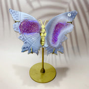 Labradorite & Aura Druzy Agate Crystal Carved Butterfly Wings