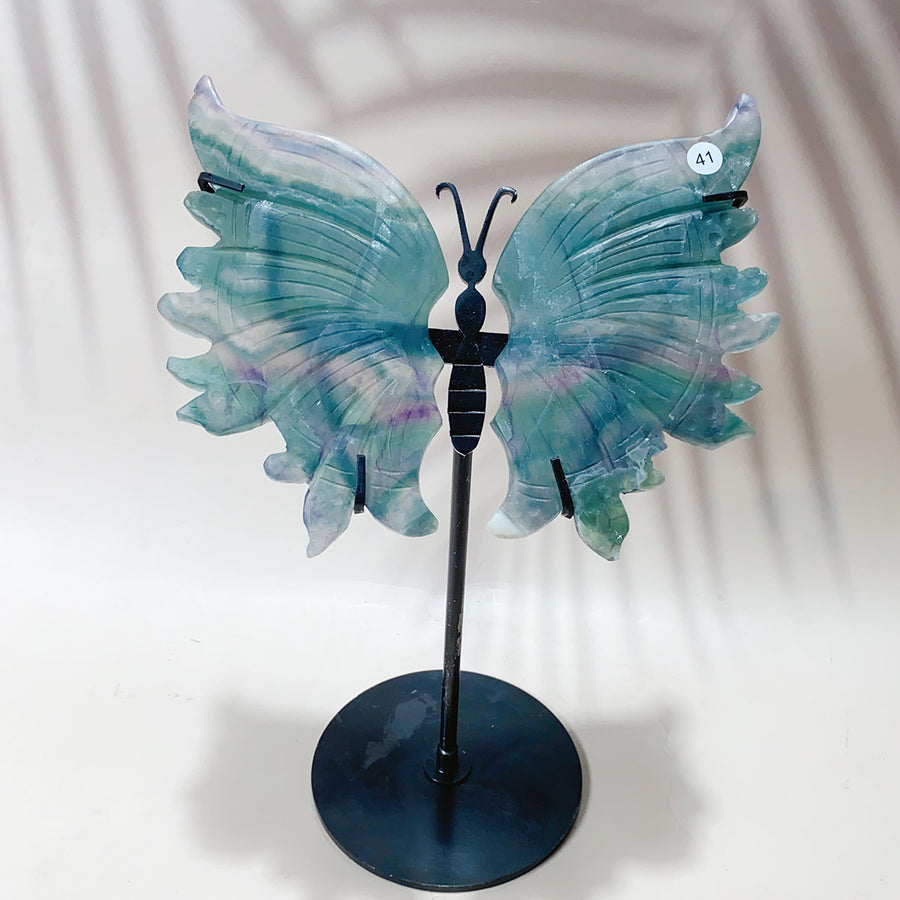 Fluorite & Amethyst & Blue onxy & Selenite & Golden Healer & Fire Quartz Crystal Butterfly Wings