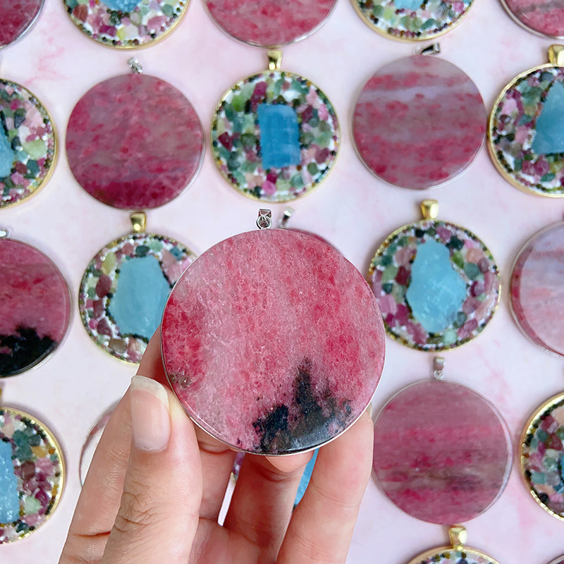 Rhodonite Pendants & Aquamarine With Tourmaline Pendants
