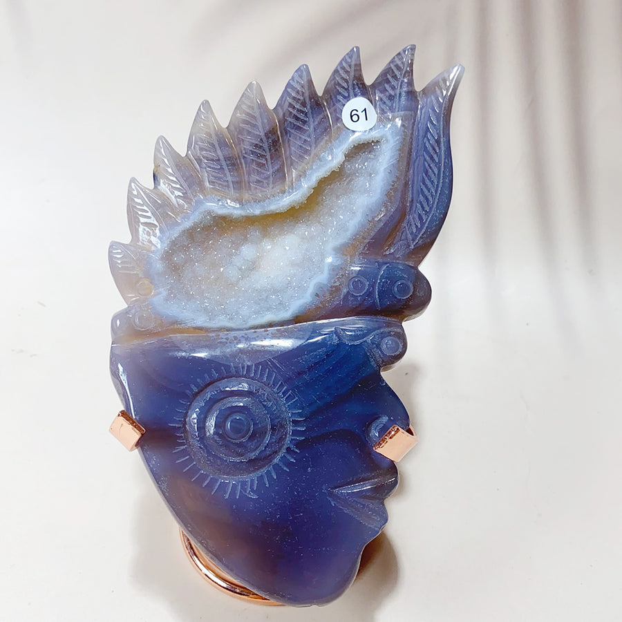 Drazy Agate Indian Skull Crystal Sculpture